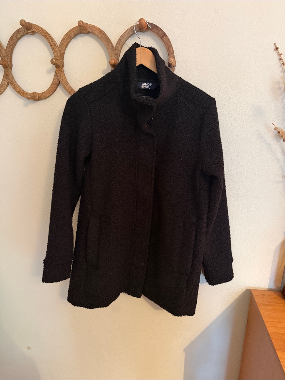 Lands' End Women's Black Teddy Jacket with Stand Collar